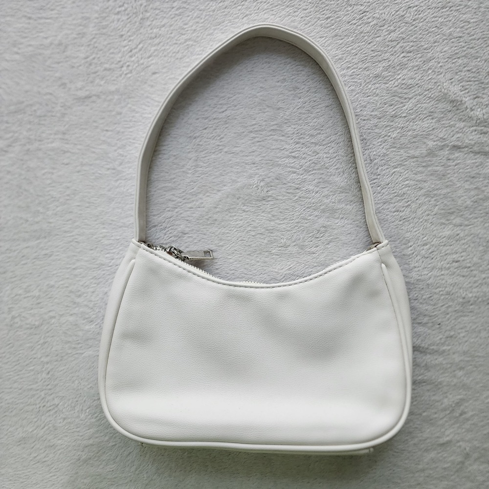 Mini White Shoulder Bag White Faux Leather Y2K Minimalist Handbag Purse Small